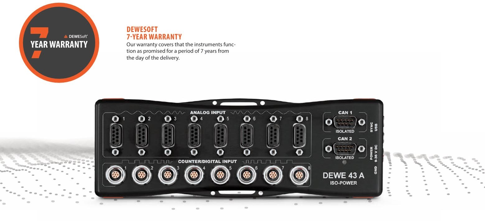 <h2 id="reliable-data-acquisition-system" class="chakra-heading post-heading css-kjzmkl">Reliable Data Acquisition System</h2>
<p>DEWE-43A weighs under two pounds and is small enough to fit in your hand. And yet inside this small box beats the heart of a giant.&nbsp;</p>
<p>When you need an instrument with stellar specifications, and yet with a budget-friendly price tag, DEWE-43A will not let you down.&nbsp;</p>
<p>But don&rsquo;t get confused by a great price. The build quality is not compromised. We carefully design our instruments and CNC every unit out of a solid block of aluminum. This way, the instrument is not only tough but also light for maximum portability.</p>
<p>DEWE-43A is an ideal solution for various dynamic data acquisition applications. It will help you solve the most demanding test and measurement challenges.</p>