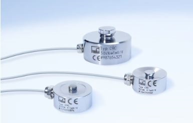 <h2>C9C</h2>
<p>Compact miniature compressive force transducer for space-restricted static and high-rigidity dynamic load measurement applications.</p>
<h3>Highlights</h3>
<ul>
<li> Compact design compressive force transducer engineered for tight mechanical spaces</li>
<li>Broad nominal force spectrum from 50 N up to 50 kN with HBK accuracy class 0.2</li>
<li>High rigidity construction, making it ideally suited for fast dynamic measurement tasks</li>
<li>Stainless steel body with IP67 protection class for robust environmental sealing</li>
<li>Flexible deployment configurations including drag-chain suitable cables resistant to oils, customizable plug assemblies, TEDS support, or permanently connected inline amplifiers (mA, V, or IO-Link) on request</li>
</ul>
<ul>
</ul>
<h3>Tech Specs</h3>
<ul>
<li><strong>Maximum Capacity (Nominal Load):</strong> 50 N, 100 N, 200 N, 0.5 kN, 1 kN, 2 kN, 5 kN, 10 kN, 20 kN, 50 kN</li>
<li><strong>Tensile / Compression:</strong> Compression</li>
<li><strong>Type/Technology:</strong> Strain Gauge</li>
<li><strong>Calibration:</strong> Calibrated</li>
<li><strong>Output Signal:</strong> mV/V (passive strain gauge), Voltage (0...10V), Current (4-20mA), IO-Link</li>
<li><strong>Degree of Protection:</strong> IP67</li>
<li><strong>Mechanical Interfaces:</strong> Spherical load introduction</li>
<li><strong>Height (Without Accessories):</strong> 13 mm, 15 mm, 28 mm</li>
<li><strong>Diameter (Without Cable or Plug):</strong> 26 mm, 46 mm</li>
</ul>